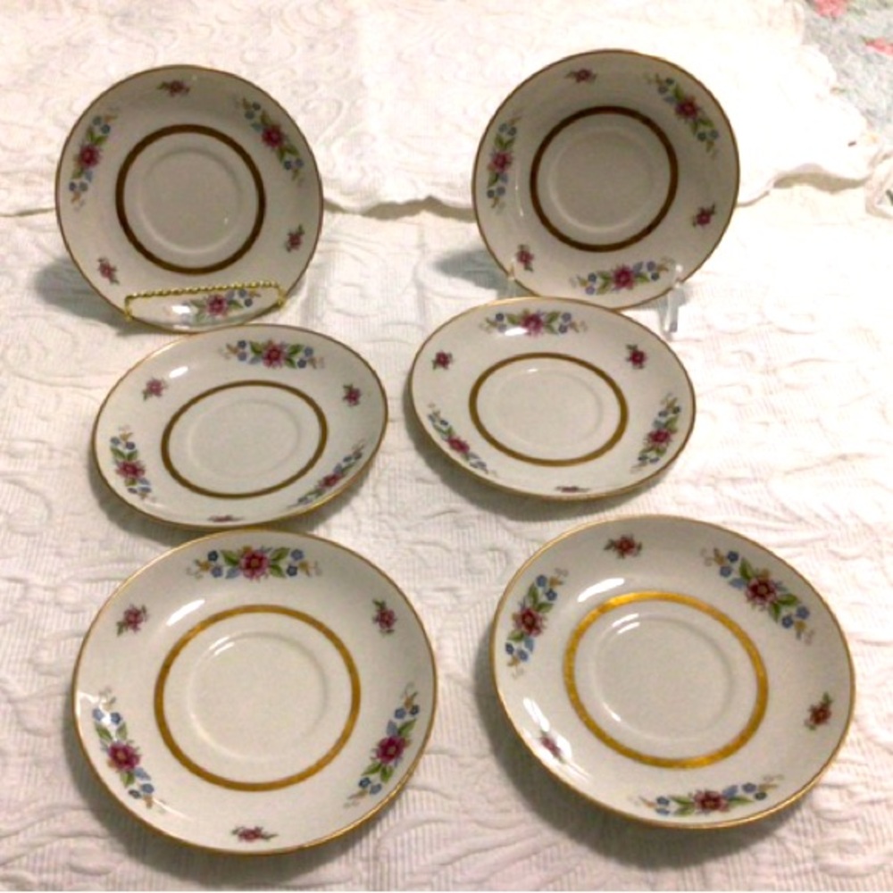 Warwick Maytime Saucers Wildflower Vintage Gold Rim [6]
